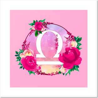 Libra Zodiac Horoscope Pink Floral Monogram Posters and Art